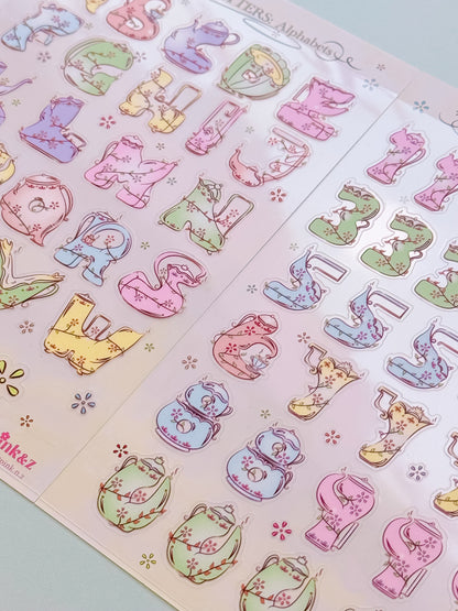 TEA TIME LETTERS Transparent Sticker Sheet (alphabets & numbers sticker)