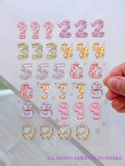 TEA TIME LETTERS Transparent Sticker Sheet (alphabets & numbers sticker)