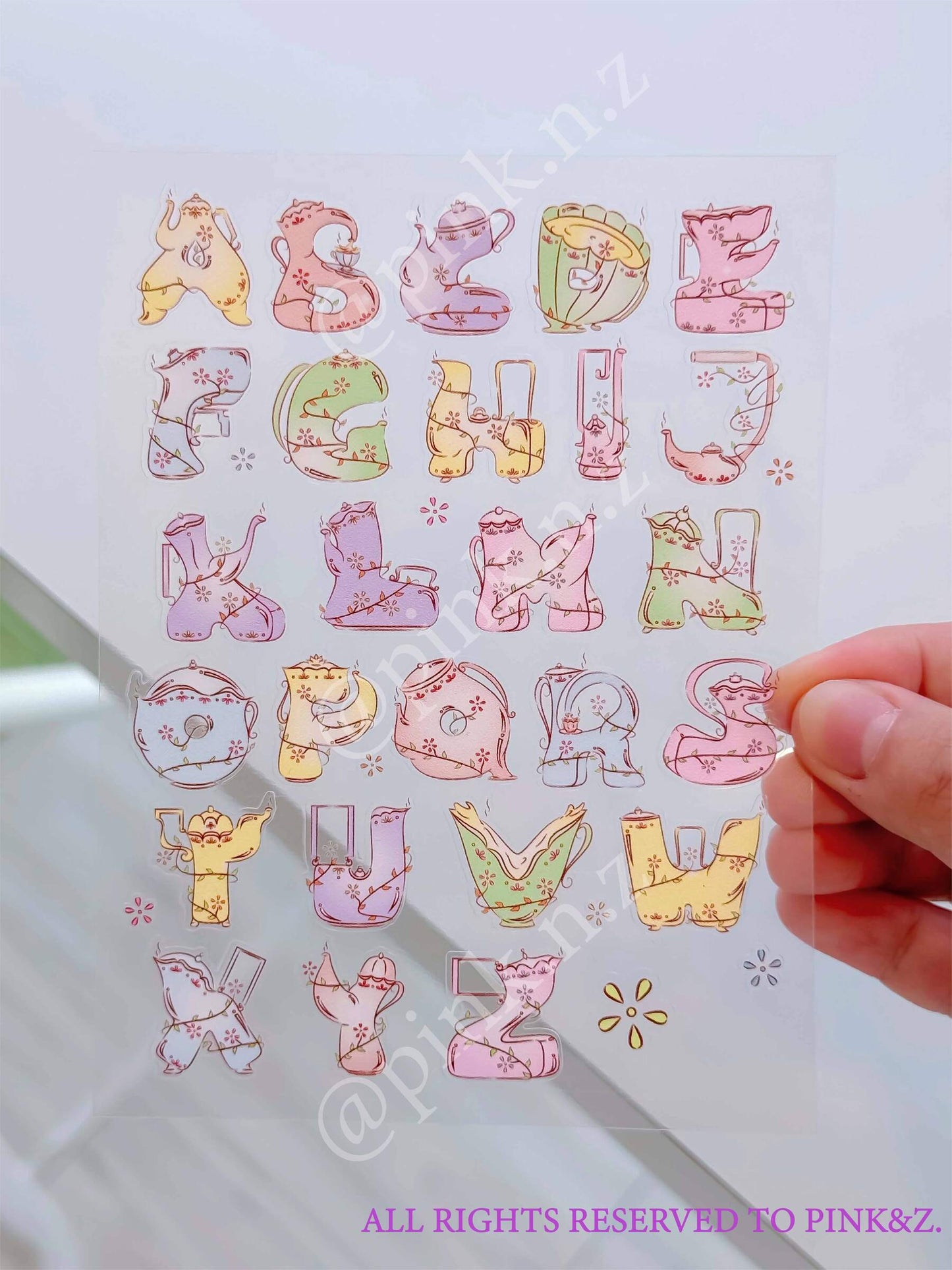 TEA TIME LETTERS Transparent Sticker Sheet (alphabets & numbers sticker)